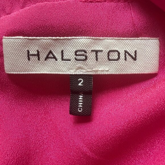 Halston Size 2 Fuchsia Azalea Asymmetric Draped Sleeveless Tie Back Maxi Gown - Picture 7 of 16
